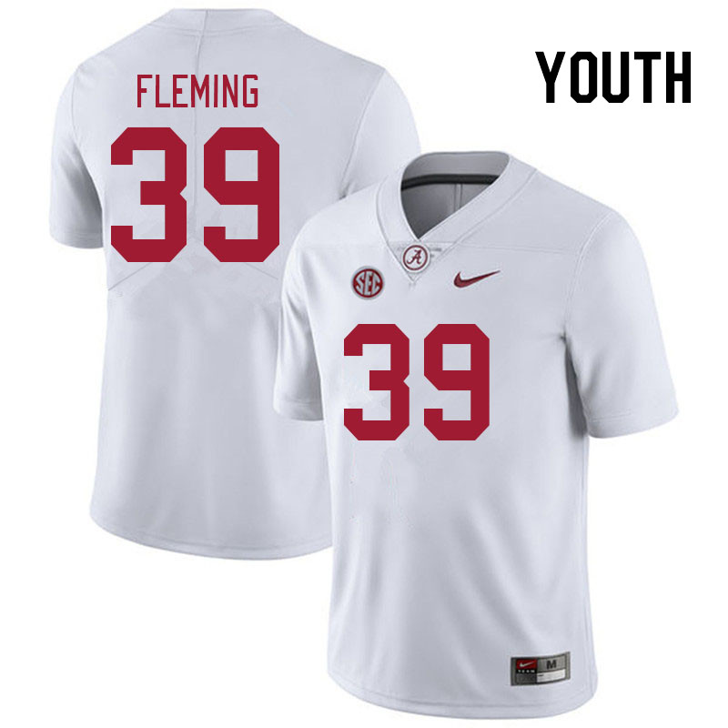 Youth #39 KJ Fleming Alabama Crimson Tide College Footabll Jerseys Stitched Sale-White
